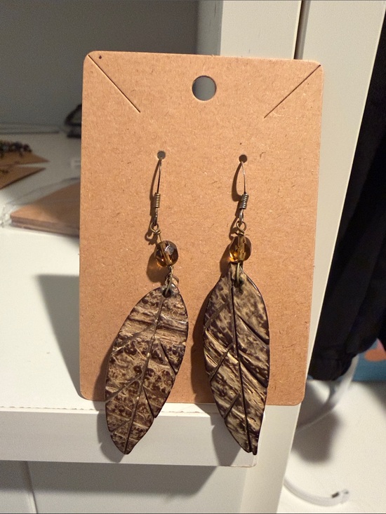 Jewelry - Handcrafted Brown Leaf Dangle Earrings - Women Jewelry